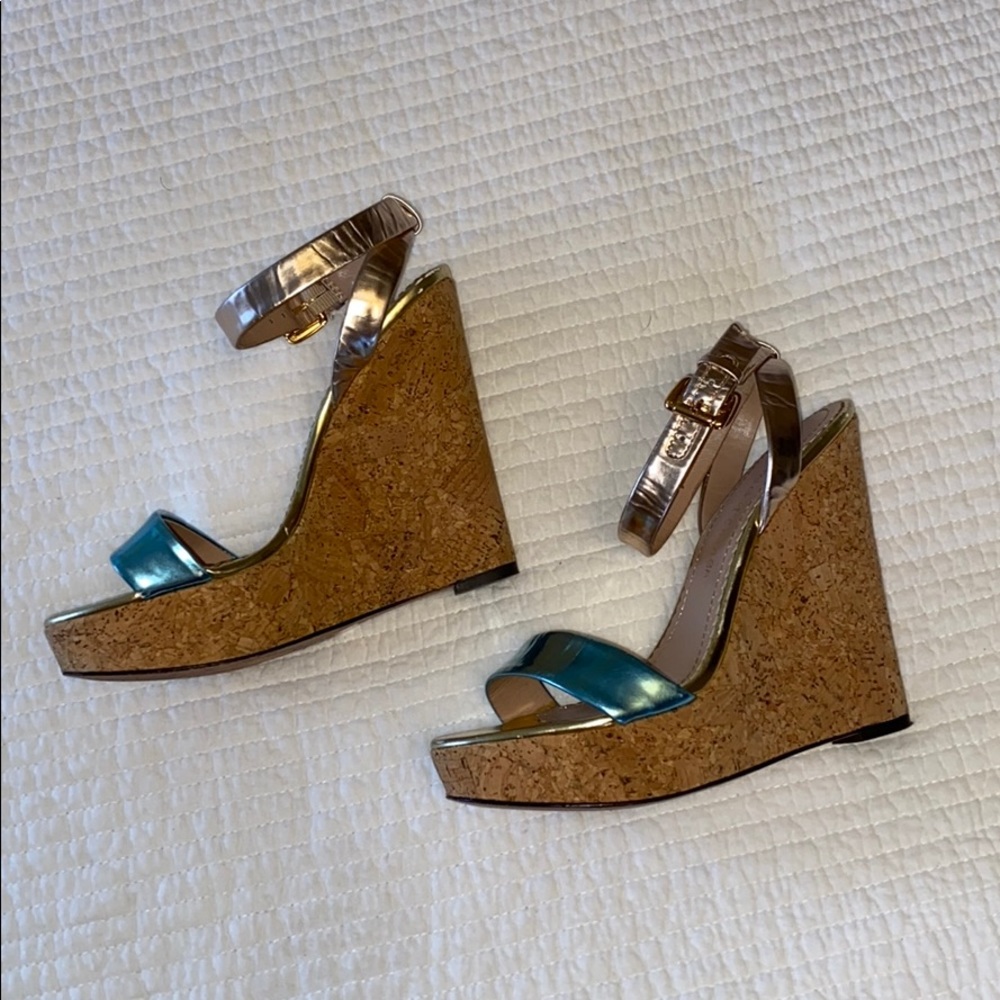 Rosegold Metallic & blue aqua metallic cork wedges